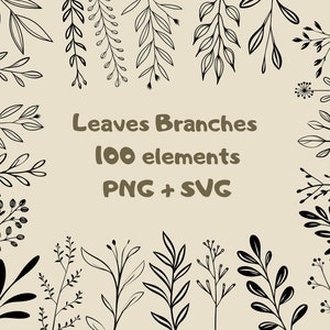 Leaves svg bundle / Foliage PNG / Hand drawn leaf svg / Botanical SVG Elements clipart / Greenery clipart/Botanical line art commercial use