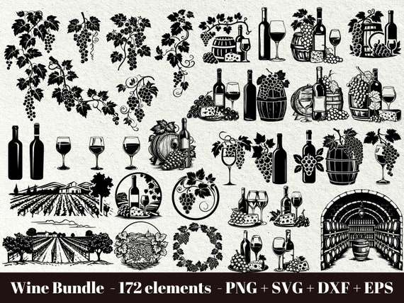 Wine and cheese svg / Wine svg files / Vineyard Svg / Winery Bundle Svg / Grape svg / Wine tasting svg / Grapevine svg / Commercial use