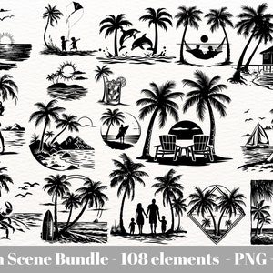 Beach scene svg bundle / Sunset beach svg / sunset landscape  / Nature scene / tropical svg files Instant Download / Commercial use clipart