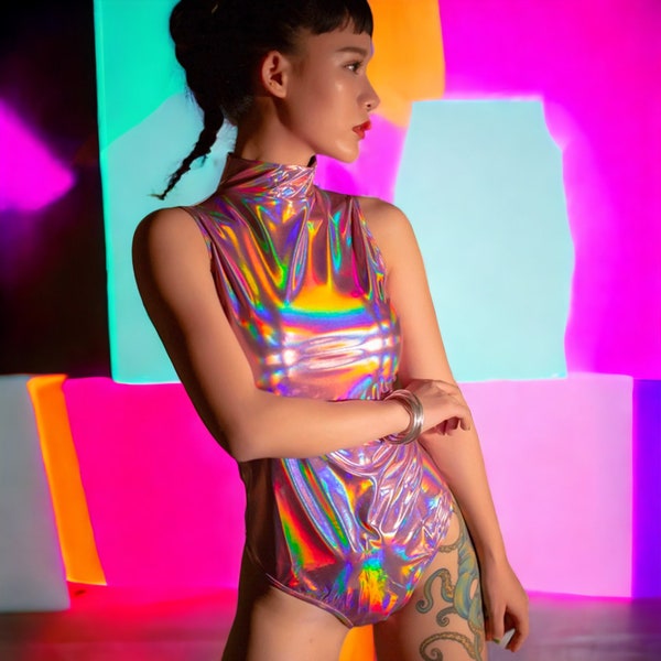 J. Valentine Holographic Dot Mesh Bodysuit - Festival Wear