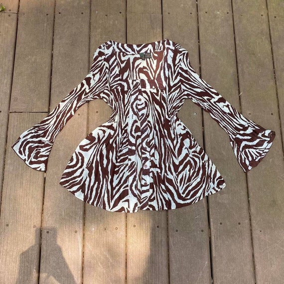 2000’s y2k Serenade NY brown zebra print pleated … - image 2