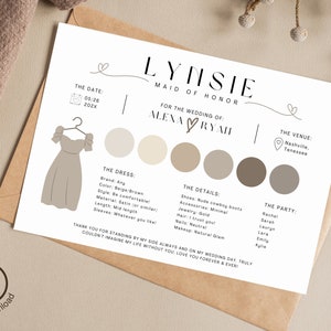 Bridal Party Information Card, Info Card Bridesmaid, Bridesmaid Info Card, Bridal Party Info Card, Bridesmaid Info Card Template