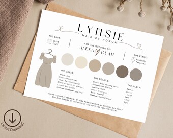 Bridal Party Information Card, Info Card Bridesmaid, Bridesmaid Info Card, Bridal Party Info Card, Bridesmaid Info Card Template