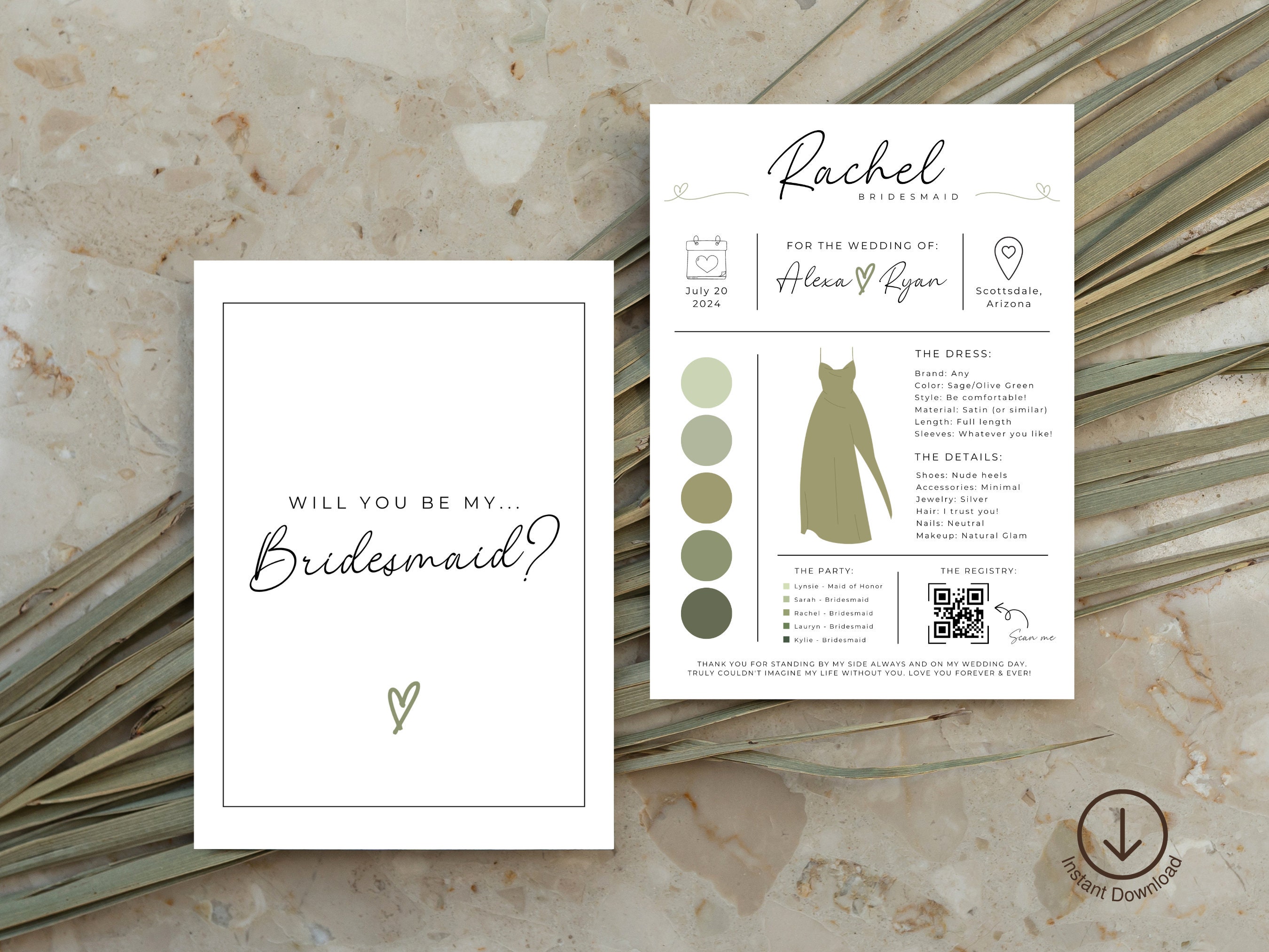 Bridesmaid Info Card Bridesmaid Card Template Bridesmaid Information Card Bridal Party Information Card Template Bridal Party Info