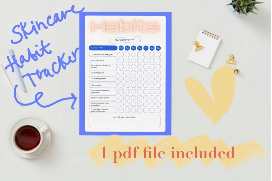 Habit Tracker Digital Life Planner Skincare Template Self Care Planner ...