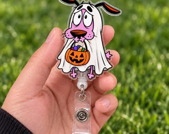 Cowardly Dog Halloween Badge Reel | Cute Dog Badge Reel, Halloween Badge, Funny Badge Reel,  ID Badge, Coworker Gift, Retractable Badge Reel