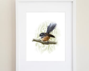 NZ Fantail Piwakawaka Maori inspired Wall art printable digital download watercolour