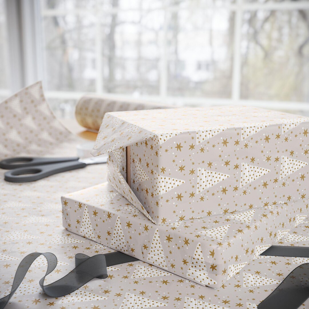 Gold Christmas Wrapping Paper | Neutral Holiday Gift Wrap | Elegant ...
