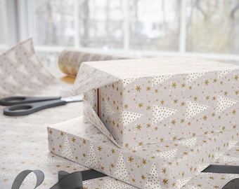 Gold Christmas Wrapping Paper | Neutral Holiday Gift Wrap | Elegant Minimalist Christmas Wrapping Paper