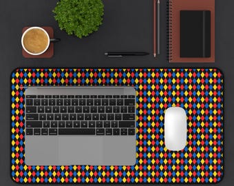 Harlequin Desk Mat & Mouse Pad | Colorful Geometric Desk Accessory | Retro Office Desk Pad | Modern Workspace Mat