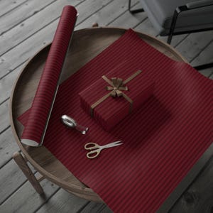 Deep Ruby Red Luxury Wrapping Paper | Elegant Wine Stripe Gift Wrap | Minimalist Merlot Paper for Christmas, Weddings & Special Occasions