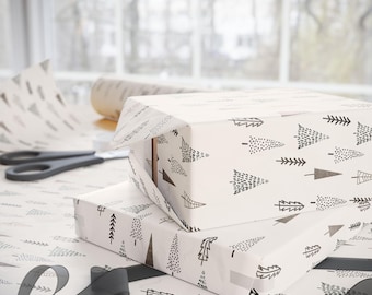 Minimalist Christmas Tree Wrapping Paper | Neutral Christmas Gift Wrap | Beige Boho Holiday Wrapping Paper