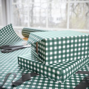 Green Gingham Wrapping Paper | Classic Checkered Gift Wrap | Cottagecore Holiday Present Wrap