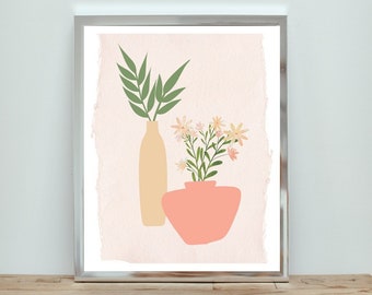 Cute Wall Art Print | Flowers in Vases | Printable | Digital Download | Unique Decor