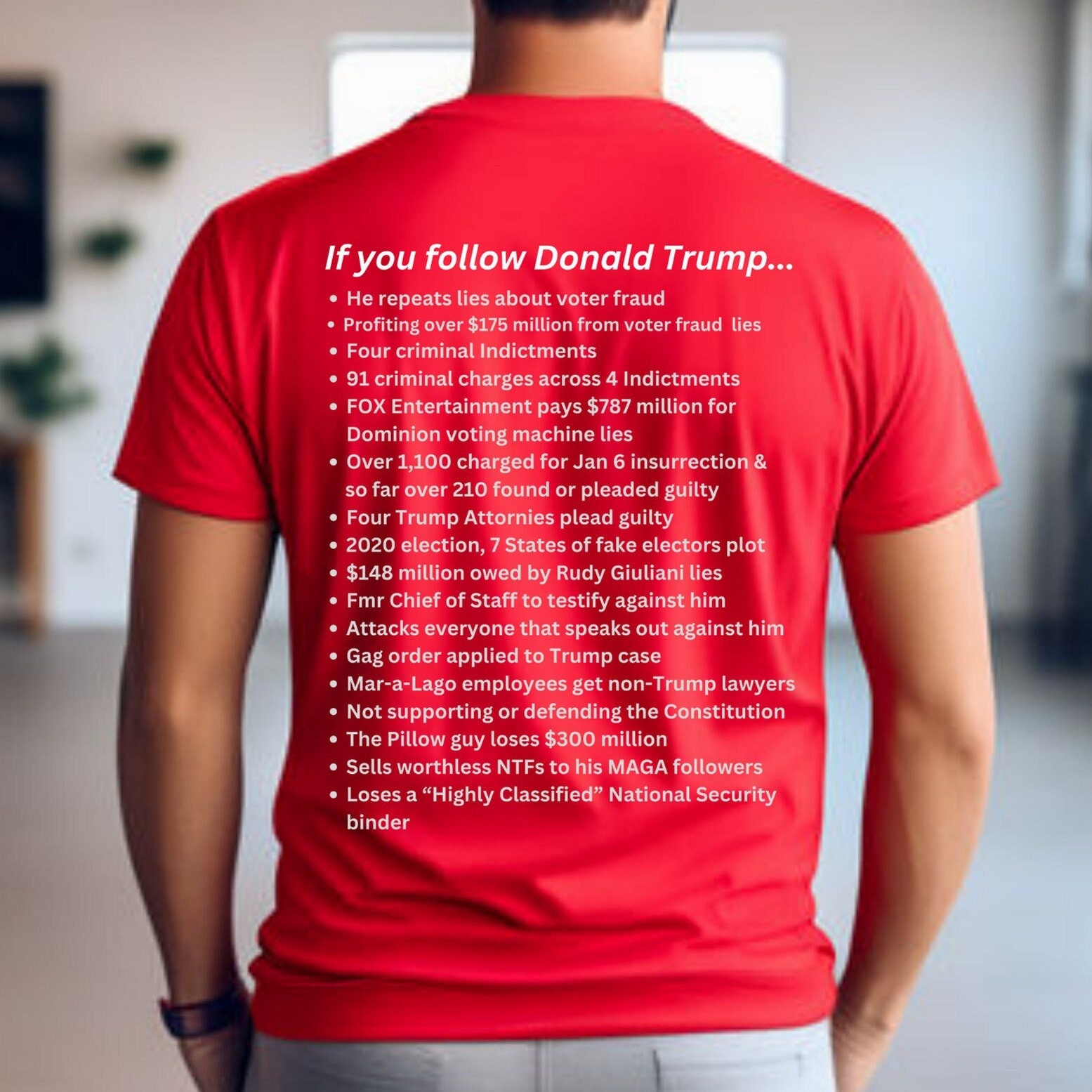 Provocative Political Satire T-shirt, Follow Trump, Short Sleeve Teetwo