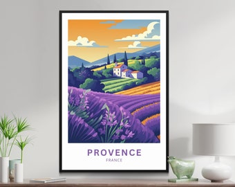 Provence Lavender Field Art Print: French Countryside Travel Poster