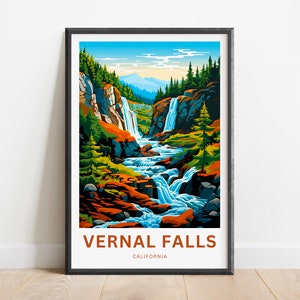 Vernal Falls Travel Print - Vernal Falls Lake poster, California Wall Art, Framed present, Gift California Present