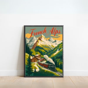French Alps Vintage Travel Print - French Alps Vintage poster, France Wall Art, Framed present, Gift France Present