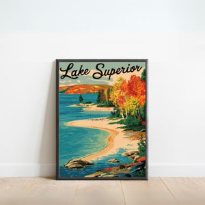 Lake Superior Vintage Reise Poster - Lake Superior Druck, US Wand Kunst, gerahmt, Geschenk Nordamerika Geschenk