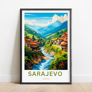 Saravejo Travel Print - Saravejo poster, Bosnia Wall Art, Framed present, Gift Europe Present