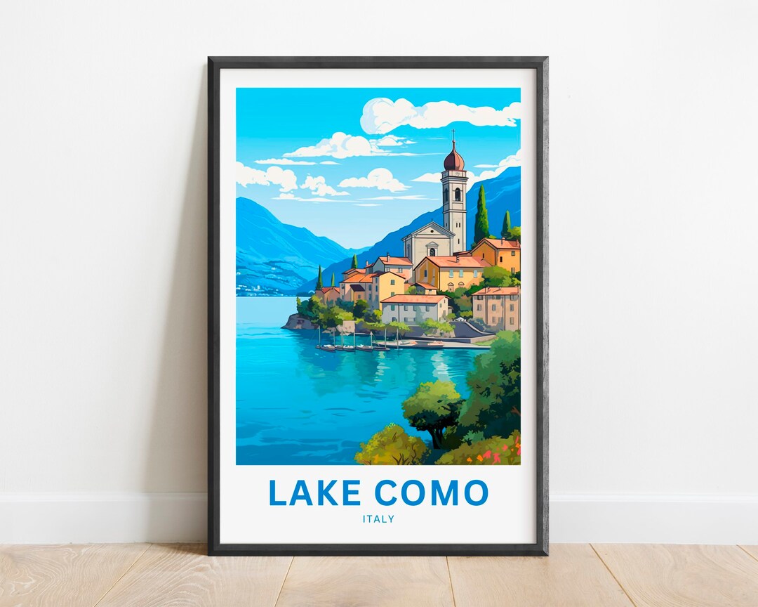 lake como italy travel poster art print (digital... Lake Como Travel Print - Lake Como Poster, Italy Wall Art, Framed ...
