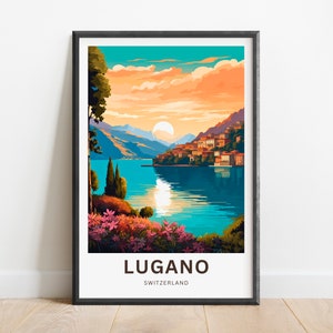 Lugano Travel Print - Lugano poster, Switzerland Wall Art, Framed present, Gift Switzerland Present