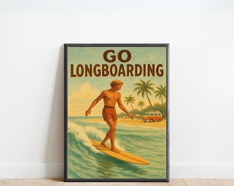 Longboarding Surf Poster – Vintage Surf Wall Art for Beach and Coastal Decoration