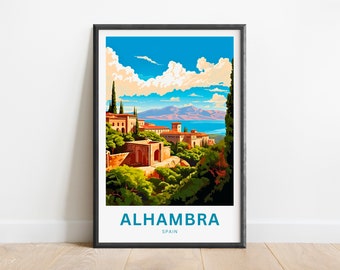 Alhambra Travel Print - Alhambra poster, Spain Wall Art, Framed present, Gift Spain Present