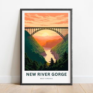 New River Gorge Travel Print - New River Gorge Poster, West Virginia Wall Art, Framed present, West Virginia Gift, Customize Your Text