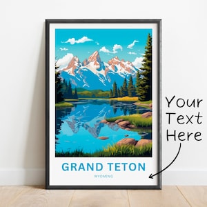 Personalisierter Grand Teton Reisedruck - Grand Teton Plakat, Nationalpark Wandkunst, gerahmtes Geschenk, Geschenk Wyoming vorhanden