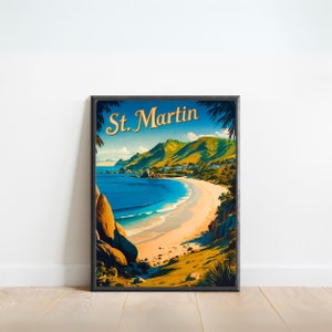 Cartel de viaje vintage de San Martín - Impresión de San Martín, arte de la pared caribeña, enmarcado, regalo presente caribeño