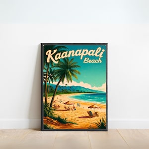 Kaanapali Beach Vintage Travel Poster - Kaanapali Beach print, Hawaii Wall Art, Framed present, Gift Hawaii Present