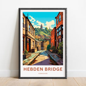 Hebden Bridge Travel Print - Hebden Bridge-poster, Engelse muurkunst, ingelijst cadeau, cadeau Yorkshire Present
