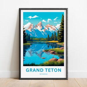 Grand Teton Reisedruck - Grand Teton Poster, Nationalpark Wandkunst, gerahmtes Geschenk, Geschenk Wyoming Geschenk