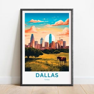 Dallas Travel Print - Dallas poster, Texas Wall Art, Framed present, Gift Texas Present, Customize Your Text
