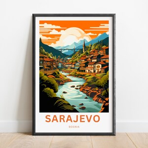 Saravejo Travel Print - Saravejo poster, Bosnia Wall Art, Framed present, Gift Europe Present