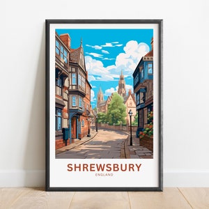 Shrewsbury Travel Print - Shrewsbury\ poster, England Wall Art, Framed present, Gift England Present