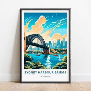 Sydney Harbour Bridge Travel Print - Sydney Harbour Bridge poster, Australia Wall Art, Framed, Gift Australia Decor Present, Custom Text