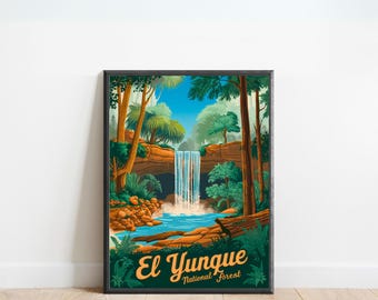 El Yunque Vintage Travel Poster - El Yunque National Forest River Print, Puerto Rico Wall Art, Framed, Gift Puerto Rico Present