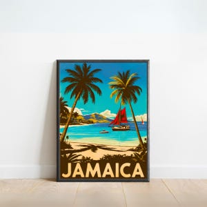 Jamaica Vintage Travel Poster - Jamaica Print, Caribbean Wall Art, Framed, Gift United States Present