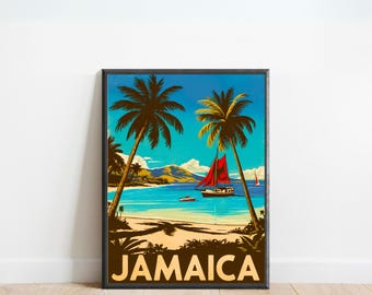 Jamaica Vintage Travel Poster - Jamaica Print, Caribbean Wall Art, Framed, Gift United States Present