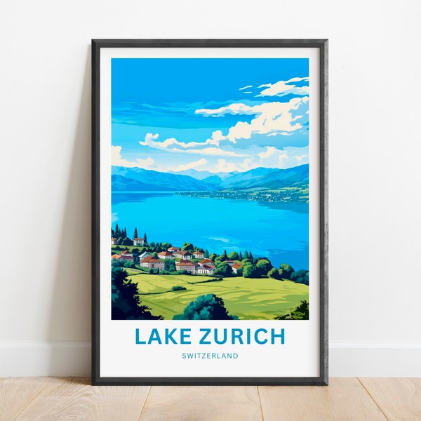 Lake Zurich Travel Print - Lake Zurich poster, Switzerland Wall Art, Framed present, Gift Switzerland Present