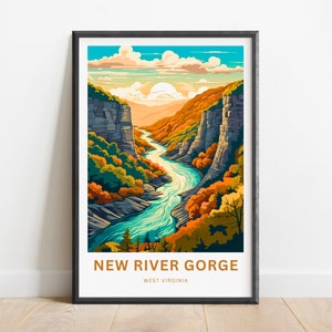 New River Gorge Travel Print - New River Gorge Poster, West Virginia Wall Art, Framed present, West Virginia Gift, Customize Your Text