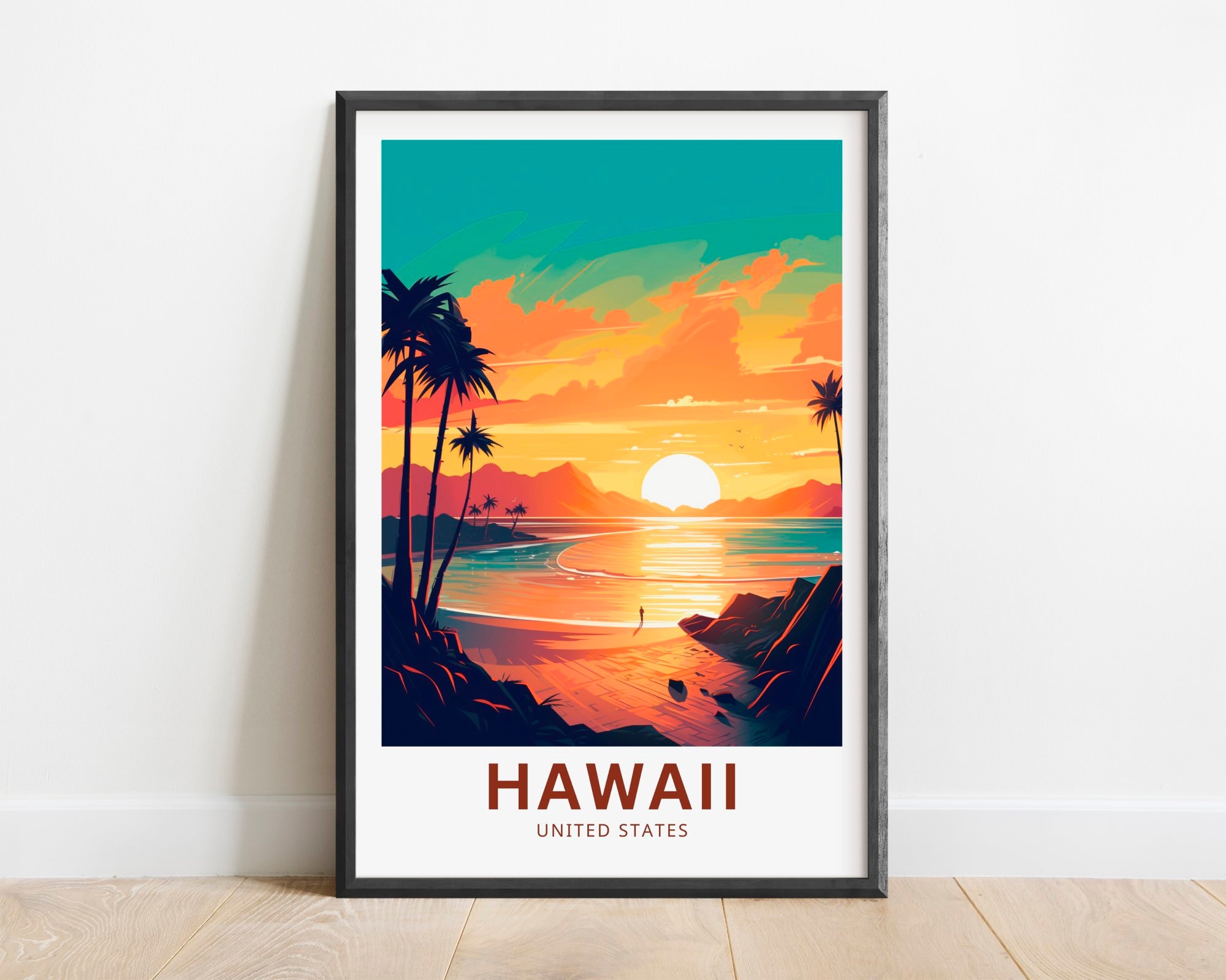 ハワイの夕日旅行ポスター - ワイキキビーチアートプリント - Etsy 日本 ハワイの夕日旅行ポスター - ワイキキビーチアートプリント - Etsy 日本
