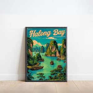 Halong Bay Vintage Travel Poster - Halong Bay Print, Vietnam Wall Art, Framed, Gift Vietnam Present