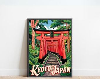 Kyoto Vintage Travel Poster - Kyoto print, Japan Wall Art, Framed present, Gift Japan Present