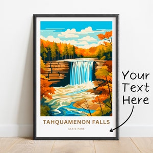Impresión de viaje personalizada de Tahquamenon Falls: póster del parque estatal de Tahquamenon Falls, arte de pared de Michigan, regalo enmarcado, regalo de Michigan
