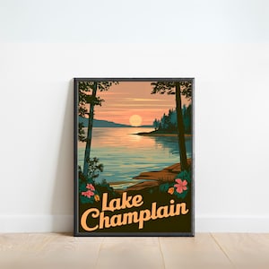 Lake Champlain Vintage Travel Poster - Lake Champlain Print, New York Wall Art, Framed, Gift Vermont Present
