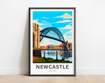 Newcastle Travel Print - Newcastle poster, England Wall Art, Framed present, Gift England Present