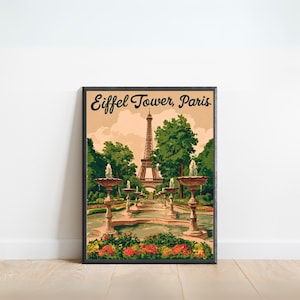 Eiffel Tower Vintage Travel Poster - Eiffel Tower Paris print, Paris Wall Art, Framed present, Gift France Present